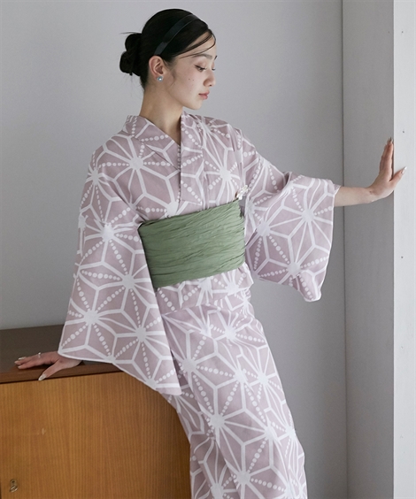 浴衣　付下げ　渦巻きに植物 ニッセン（nissen） 浴衣 レディース 綿100％ 3点セット ゆかた＋へこ