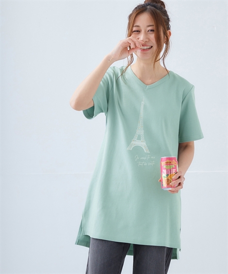 チュニック レディース 綿100％ プリント V ネック Tシャツ 接触冷感 UVカット 選べる柄 夏  体型カバー お尻隠れる S/M/L/LL ニッセン nissen｜nissenzai｜11