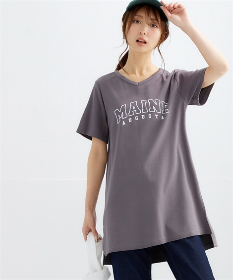 チュニック レディース 綿100％ プリント V ネック Tシャツ 接触冷感 UVカット 選べる柄 夏  体型カバー お尻隠れる S/M/L/LL ニッセン nissen｜nissenzai｜14