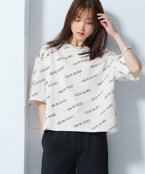 Tシャツ カットソー レディース CECIL McBEE 総柄 プリント クロップド丈Tシャツ S〜M/L〜LL ニッセン nissen｜nissenzai｜02