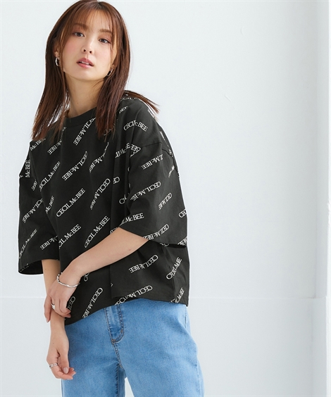 Tシャツ レディース CECIL McBEE 総柄 プリント クロップド丈Tシャツ S〜M/L〜LL...