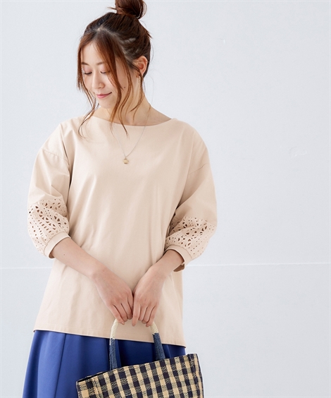 Tシャツ カットソー レディース 6分袖 レース トップス 私の味方服 S/M/L/LL ニッセン nissen｜nissenzai｜04