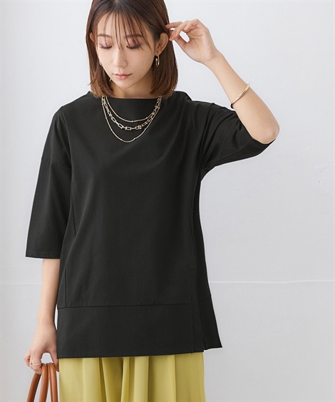 Tシャツ カットソー レディース スリット デザイン 6分袖 トップス 私の味方服 S/M/L/LL...