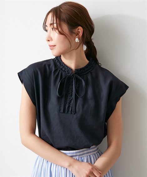 シャツ ブラウス 大きいサイズ レディース スタンドフリルネック OtonaSMILE 5L ニッセン nissen スタンドフリルネックブラウス＜大きいサイズ有＞【OtonaSMILE