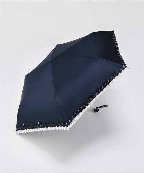 ファッション雑貨 大きいサイズ　晴雨兼用UV軽量ダブルレース折りたたみ傘（遮光・遮熱）（傘バッグ付き...