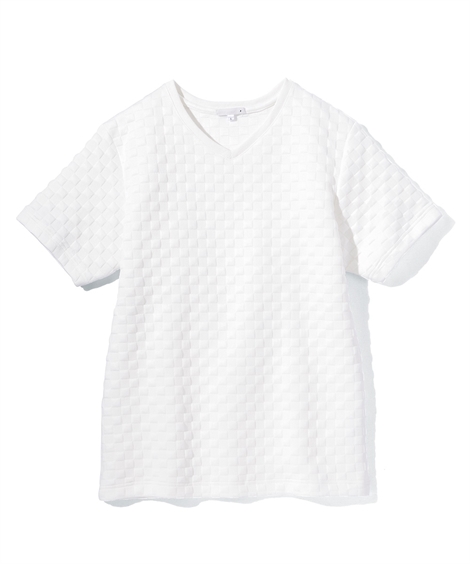 Tシャツ カットソー メンズ 変わり織 Vネック 3L以上お腹ゆったり  トップス M/L/LL ニッセン nissen｜nissenzai｜02