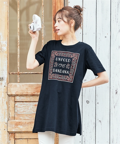 Tシャツ カットソー 大きいサイズ レディース モニターさんと作った 綿100％ Aライン プリント チュニック L/LL/3L/4L/5L ニッセン nissen｜nissenzai｜04