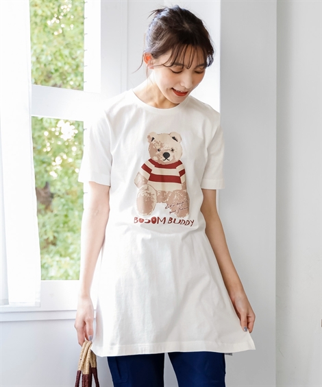 Tシャツ カットソー 大きいサイズ レディース モニターさんと作った 綿100％ Aライン プリント チュニック L/LL/3L/4L/5L ニッセン nissen｜nissenzai｜11