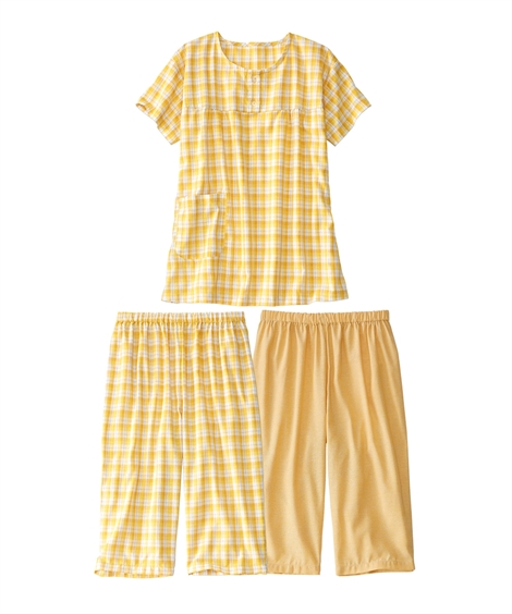 パジャマ レディース 2 パンツ 夏のさらり 3点セット 半袖 1＋ セットアップ 女性 M/L/L...
