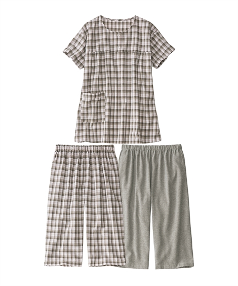 パジャマ レディース 2 パンツ 夏のさらり 3点セット 半袖 1＋ セットアップ 女性 M/L/L...