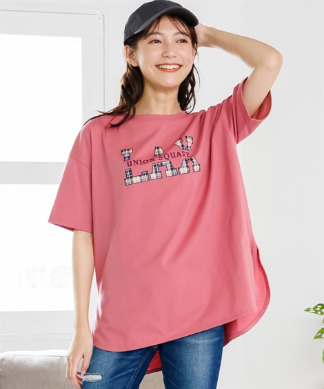 Tシャツ カットソー 大きいサイズ レディース 5分袖ビッグシルエット プリント チュニック 吸汗速...