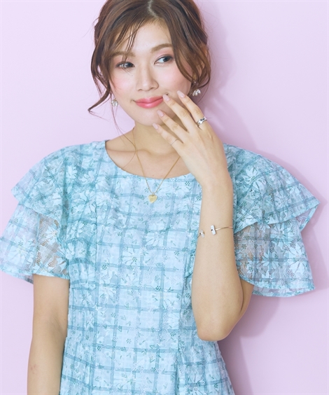 ワンピース ロング マキシ 大きいサイズ レディース チェック×花柄 レース デザイン marun ひざ下 L/LL/3L/4L/5L ニッセン nissen_3