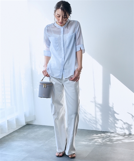 シャツ ブラウス レディース ストライプ柄シアー OtonaSMILE M/L ニッセン nissen ニッセン シャツ ブラウス レディース ストライプ柄シアー