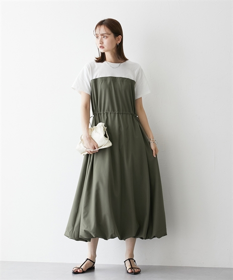 ワンピース ロング マキシ レディース バルーン  ひざ下 M〜L/L〜LL ニッセン nissen ニッセン（nissen） ワンピース ロング マキシ レディース ドッキング