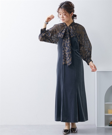 【大きいサイズ 5L】オケージョンドレス　ネイビー ニッセン（nissen） パーティドレス ワンピース 大きいサイズ