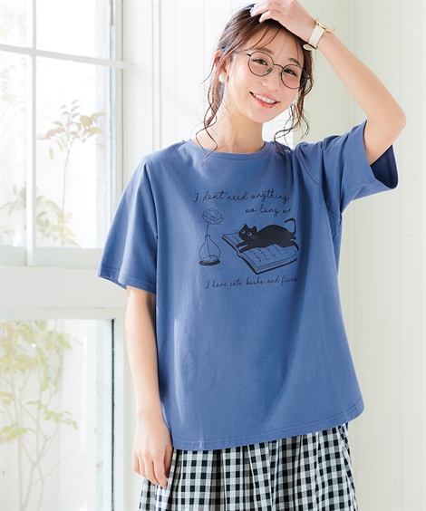 ニッセン（nissen） レディース 吸汗速乾 裾ラウンド プリント Tシャツ