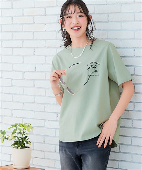 ニッセン（nissen） レディース 吸汗速乾 裾ラウンド プリント Tシャツ