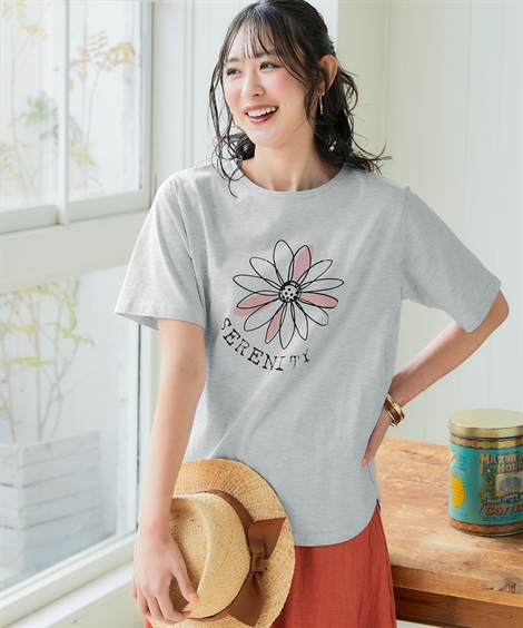ニッセン（nissen） レディース 吸汗速乾 裾ラウンド プリント Tシャツ
