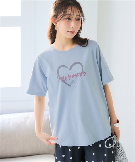 ニッセン（nissen） レディース 吸汗速乾 裾ラウンド プリント Tシャツ