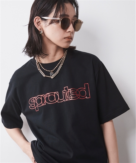 Tシャツ カットソー 大きいサイズ レディース 綿100％ 箔ロゴ プリント シックス タイル L/...