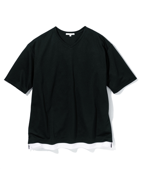 Tシャツ カットソー メンズ 吸汗速乾 メッシュオーバーサイズ重ね着風 Vネック 夏  トップス M/L/LL ニッセン nissen｜nissenzai｜06