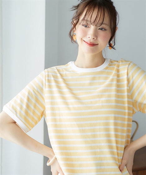 machatt クロップドボーダーカットソー イエロー セール】クロップドボーダー_長袖（Tシャツ/カットソー）｜A part by