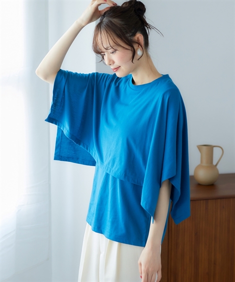 レディース フレアスリーブケープ風 トップス miclat 夏 | L/LL/3L/4L/5L | ニッセン nissen ニッセン レディース フレアスリーブケープ風 トップス miclat