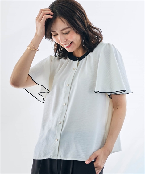 ニッセン レディース 前後2WAY袖フリル ブラウス Hana服 夏 | M/L