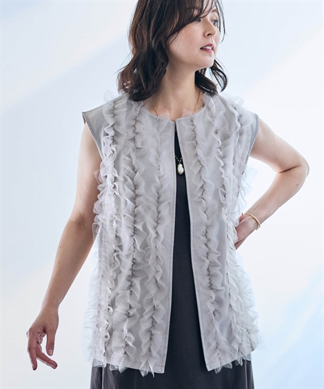 ずっと気になってた ニッセン 重ね着 Hana服 前フリルチュール レディース ベスト トップス