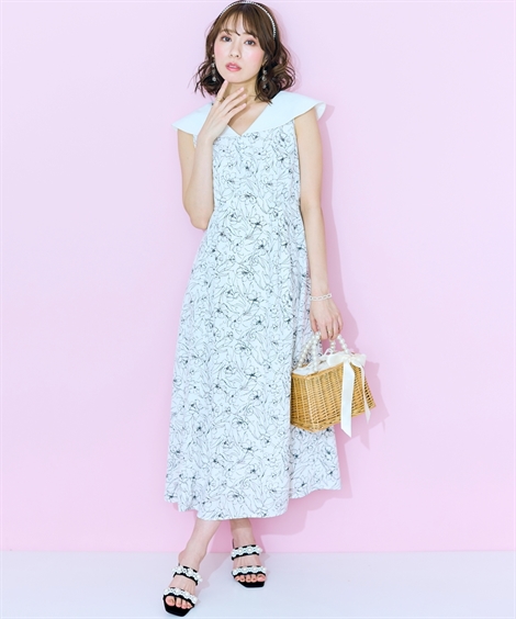 ワンピース ロング マキシ 大きいサイズ レディース フラワー プリント デザイン marun ひざ下 L/LL/3L/4L/5L ニッセン nissen_1