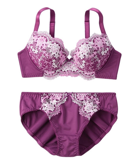花柄ピンクブラジャーショーツセット XS ニッセン（nissen） ブラジャー ショーツ セット レディース 花柄