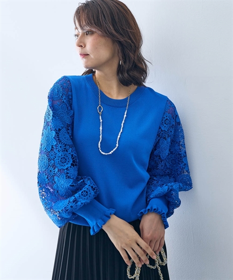 ニット セーター レディース 袖口フリルふんわり袖 レース Hana服 冬 S/M/L ニッセン nissen ニッセン ニット セーター レディース 袖口フリルふんわり袖