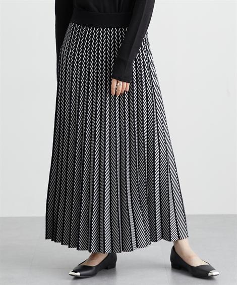 ニッセン スカート ロング レディース ヘリンボーン柄 アコーディオン