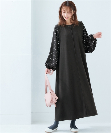 ニッセン（nissen） ワンピース ロング マキシ レディース 異素材使い