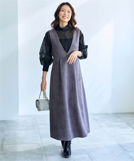 ニッセン ジャンパースカート 大きいサイズ レディース Vネック