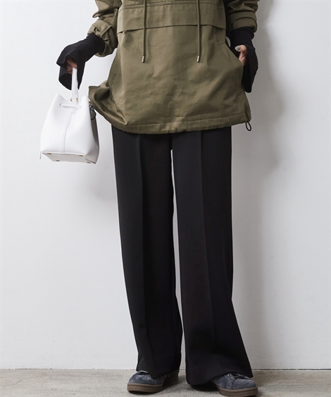 ストレートパンツ 大きいサイズ レディース ダブル ジャージ ハイ ウエスト パンツ シックス タイル 対応  美脚 ボトムス ズボン 6L/8L/10L ニッセン nissen ニッセン（nissen） ストレートパンツ 大きいサイズ レディース ダブル