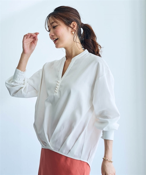 シャツ ブラウス レディース パール調ボ タンス キッパータック OtonaSMILE M/L ニッセン nissen | ニッセン | 01