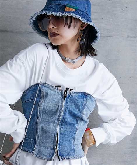 大きいサイズ レディース 綿100％ デニム ビスチェ GEVS. 対応 インナー M〜5L ニッセン nissen zzy4524d0316_l_a010.jpg