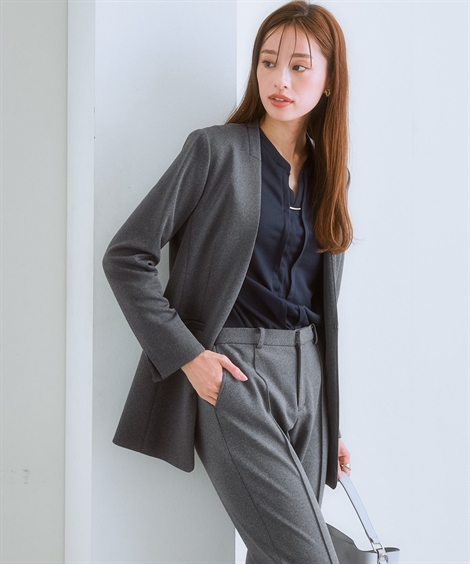スーツ パンツ レディース セットアップ対応 ロング丈ノーカラー ジャケット 上下別売 カノコ ジャージ シリーズ ビジネス LL/3L ニッセン nissen