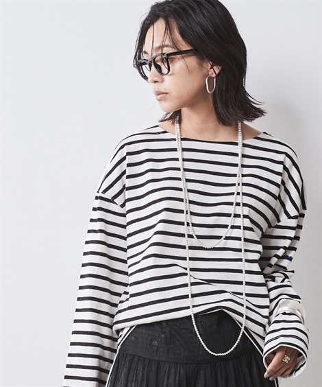 Tシャツ カットソー 大きいサイズ レディース 綿100％ ボーダー プルオーバー シックス タイル L/LL/3L/4L/5L ニッセン nissen ニッセン Tシャツ カットソー 大きいサイズ レディース 綿100