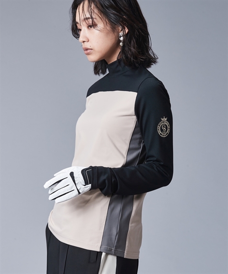 Tシャツ カットソー 大きいサイズ レディース 配色ブロッキング ハイネック プルオーバー シックス タイル ゴルフ 対応 M〜5L ニッセン nissen ニッセン Tシャツ カットソー 大きいサイズ レディース 配色