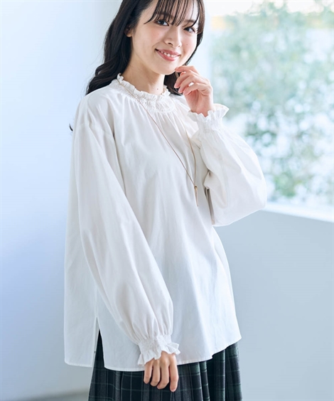 ニッセン（nissen） シャツ ブラウス レディース 綿混フリル Otona