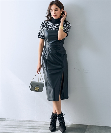 ニッセン（nissen） ジャンパースカート レディース フェイクレザー