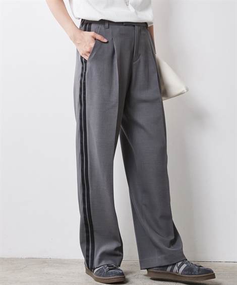 ストレートパンツ レディース サイドライン スラックス シックス タイル 秋 美脚 ボトムス ズボン | L/LL/3L/4L/5L | ニッセン nissen ニッセン（nissen） ストレートパンツ レディース サイドライン