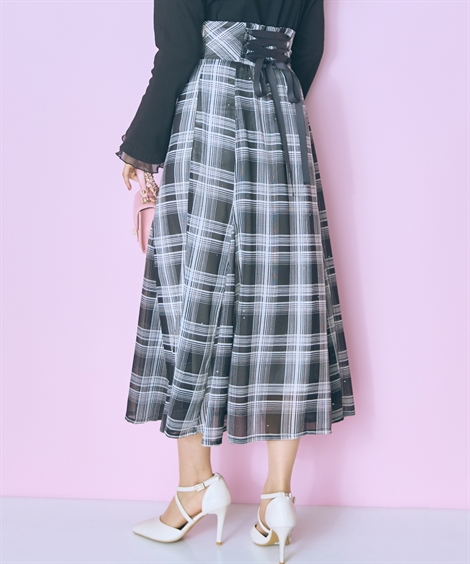 ロングスカート 大きいサイズ レディース ラメチェック スカート marun マキシスカート 長め ロンスカ L/LL/3L/4L/5L ニッセン nissen ニッセン（nissen） ロングスカート 大きいサイズ レディース ラメ