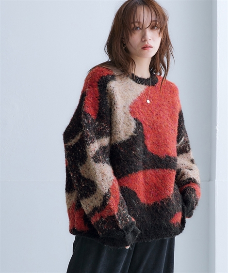 ニット セーター レディース 3色使いブークレジャガード Soiunique 冬 M/L/LL ニッセン nissen ニッセン ニット セーター レディース 3色使いブークレ