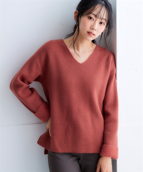 ニッセン ニット セーター レディース 裏シャギー Vネック ニッセン ニット セーター レディース 裏シャギー Vネック