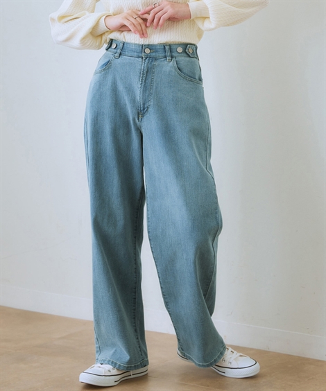 ニッセン ストレートパンツ レディース ウエスト 裏ゴムボックス