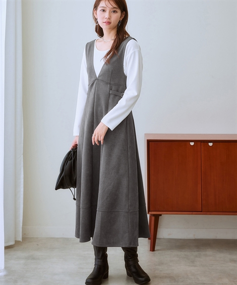 スエードジャンパースカート ブラック LL 【公式通販】