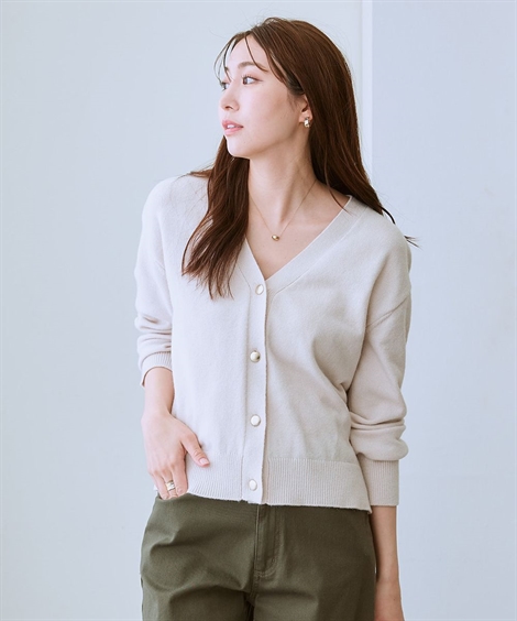 ニッセン（nissen） カーディガン レディース ゴールドボタンVネック
